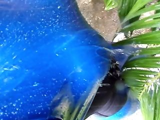 Blue Spandex Catsuit In My Garden