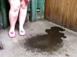 Russian Woman Yard Urinate